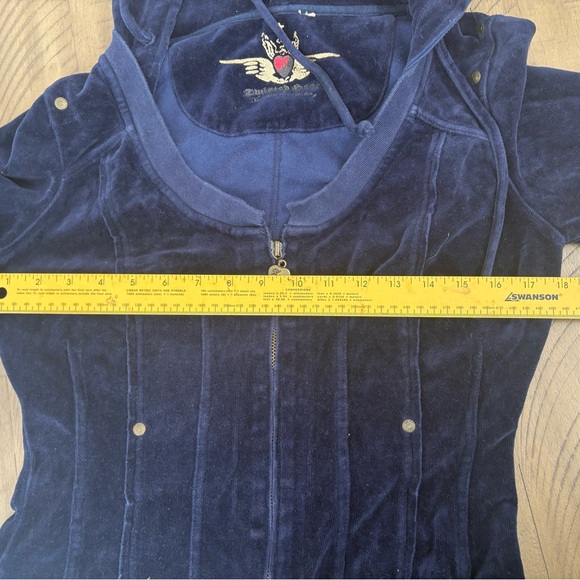 Womens Navy Velour Pants jacket S Set V2K vintage retro outfit twisted heart - Picture 13 of 16